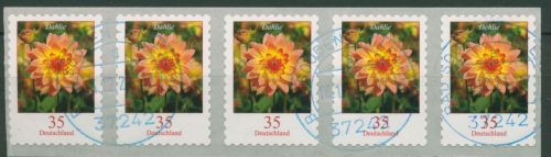 Bund 2006 Blumen Rollenmarke sk, 2514 5er-Streifen mit Nr. gestempelt