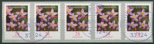Bund 2014 Blumen Rollenmarke sk, 3094 5er-Streifen mit Nr. gestempelt