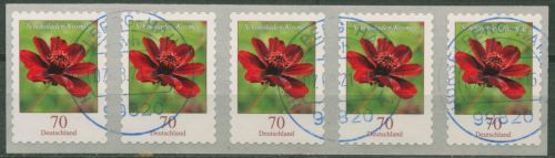 Bund 2015 Blumen Rollenmarke sk, 3197 5er-Streifen mit Nr. gestempelt