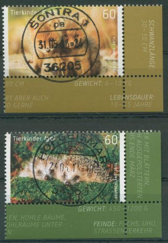 Bund 2014 Tierbabies Rotfuchs Igel 3047/48 Ecke 4 mit TOP-Stempel (E4610)