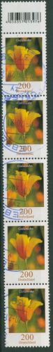 Bund 2006 Blumen aus 200er-Rolle 2568 6er-Streifen mit EAN + Nr. gestempelt