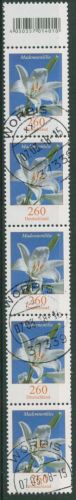 Bund 2016 Blumen aus 200er-Rolle 3207 6er-Streifen mit EAN + Nr. gestempelt