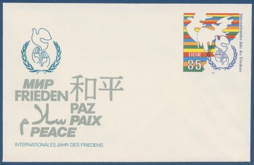 DDR 1986 Internationales Jahr des Friedens UNO Umschlag U 5 ungebraucht (X41060)
