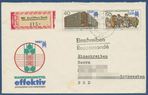 DDR 1987 Leipziger Frühjahrsmesse Umschlag U 6 gebraucht Einschreiben (X41562)