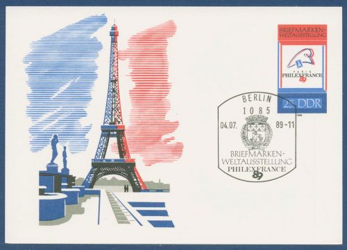 DDR 1989 PHILEXFRANCE Paris Sonderpostkarte P 102 mit SST (X41573)