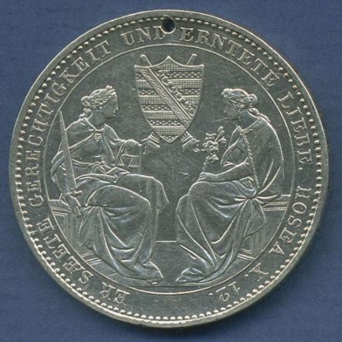 Sachsen Taler 1854, auf den Tod Friedrich Augusts, fast vz, gelocht (m6885)