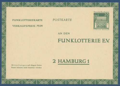 Bund 1969 Lorsch Funklotterie-Postkarte FP 13 ungebraucht (X41583)