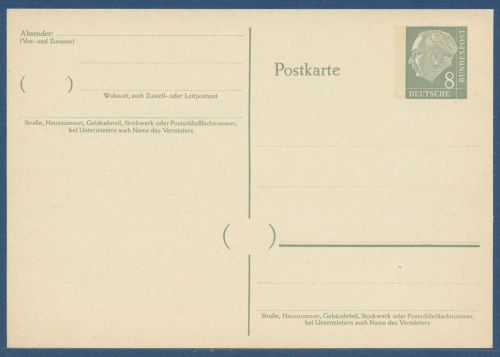 Bund 1960 Theodor Heuss Ortspostkarte P 35 b II ungebraucht (X41587)