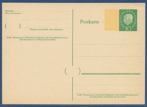 Bund 1960 Heuss Medaillon Postkarte P 43 I ungebraucht (X41589)