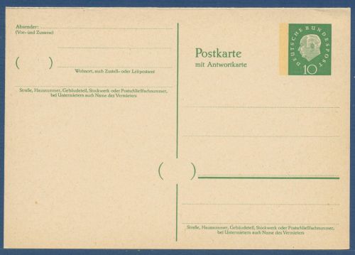 Bund 1960 Heuss Medaillon Postkarte mit Antwort P 45 II ungebraucht (X41590)