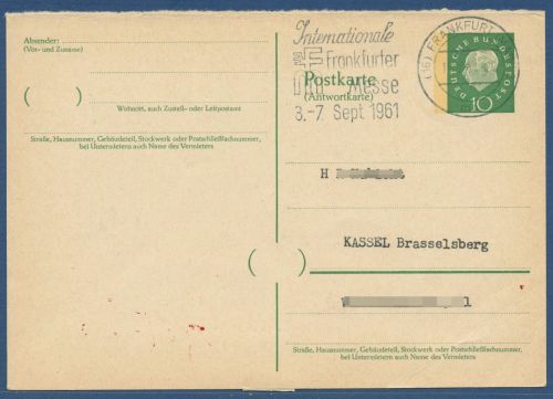 Bund 1960 Heuss Medaillon Postkarte Antwortteil P 45 A II gebraucht (X41591)