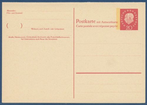 Bund 1960 Heuss Medaillon Postkarte mit Antwort P 46 II ungebraucht (X41592)