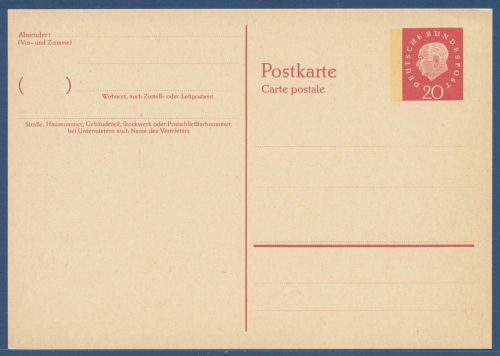 Bund 1960 Heuss Medaillon Postkarte P 44 II ungebraucht (X41593)