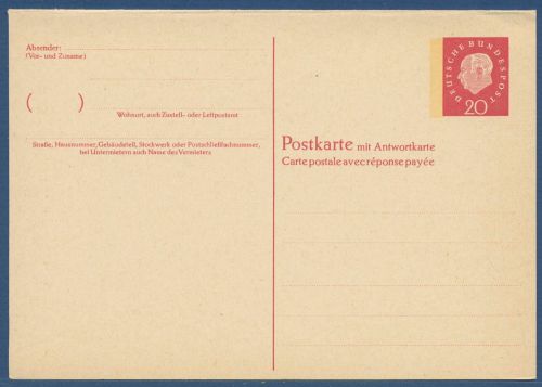 Bund 1960 Heuss Medaillon Postkarte mit Antwort P 47 ungebraucht (X41594)