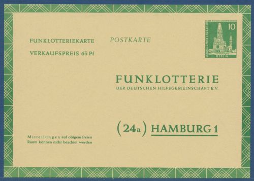 Berlin 1957 Gedächtniskirche Funklotterie-Postkarte FP 5 a ungebraucht (X41596)