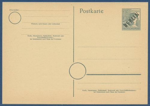 Berlin 1948 Schwarzaufdruck Postkarte P 2 d ungebraucht (X41598)