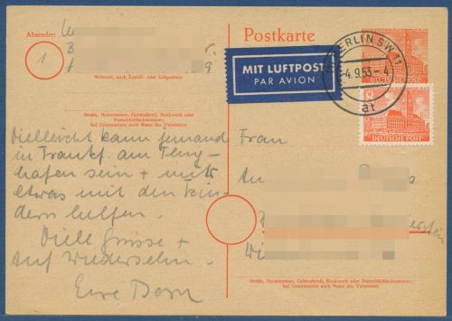 Berlin 1949 Rathaus Schöneberg Postkarte P 4b gebraucht Luftpost (X41599)