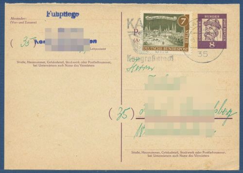 Berlin 1961 Gutenberg Postkarte Antwortteil P 53 A gebraucht (X41600)