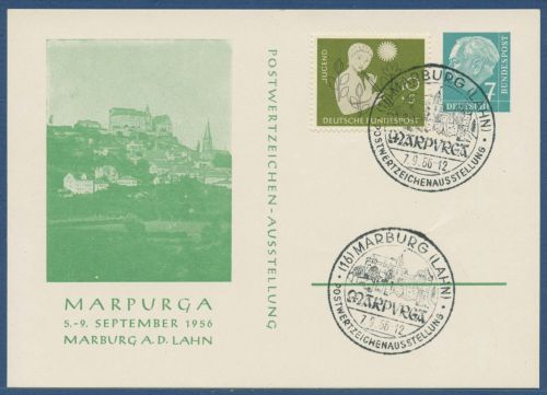Bund 1956 Heuss MARPURGA Marburg, Privatpostkarte PP 6/9 SST (X41604)