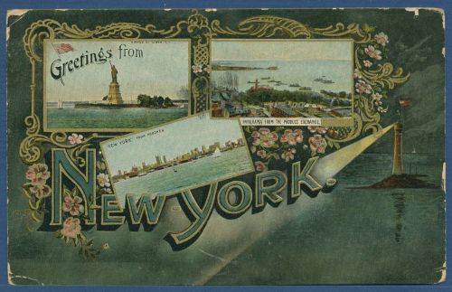 New York Freiheitsstatue Manhatten von Hoboken gesehen, gelaufen 1908 (AK5534)