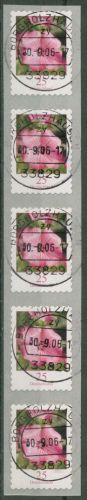 Bund 2006 Blumen Rollenmarke sk 2513 5er-Streifen mit Nr. mit TOP-Stempel