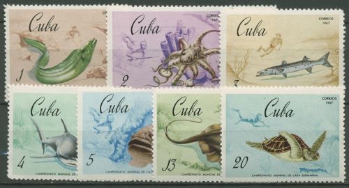 Kuba 1967 WM der Unterwasserjagd Fische Schildkröte Oktopus 1344/50 postfrisch