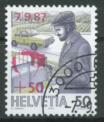 Schweiz 1987 Hilfe für Unwettergeschädigte MiNr.1343 Postbote 1358 gestempelt