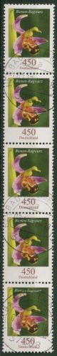 Bund 2015 Blumen aus 100er-Rolle 3191 5er-Streifen mit Nr. mit TOP-Stempel