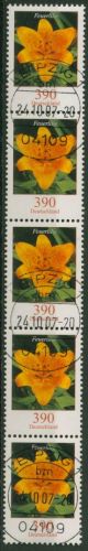 Bund 2006 Blumen Rollenmarke 2534 5er-Streifen mit Nr. mit TOP-Stempel