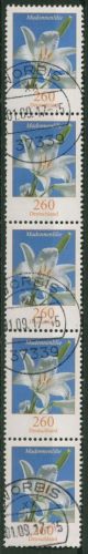 Bund 2016 Blumen 200er-Rolle Rollenanfang 3207 5er-Streifen mit Nr., TOP-Stempel