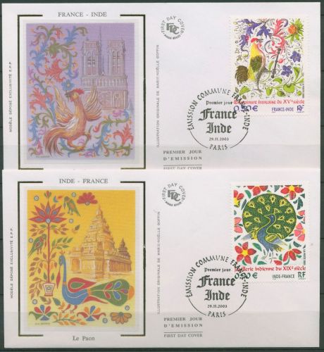 Frankreich 2003 Beziehungen mit Indien Hahn & Pfau 3771/72 FDC (X62204)