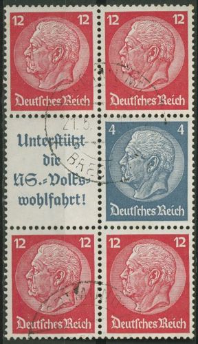 Dt. Reich Zusammendrucke 1937/39 Hindenburg S 158 und S 166 gestempelt