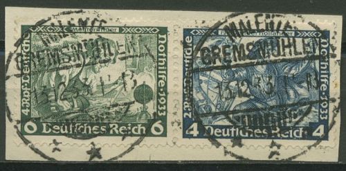 Deutsches Reich Zusammendrucke 1933 Nothilfe Wagner W 47 gestempelt, Briefstück
