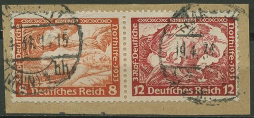 Deutsches Reich Zusammendrucke 1933 Nothilfe Wagner W 57 gestempelt, Briefstück