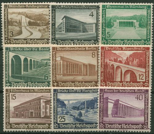 Deutsches Reich 1936 Winterhilfswerk WHW Moderne Bauten 634/42 mit Falz