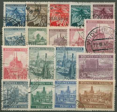 Böhmen und Mähren 1939 Lindenzweig und Landschaften 20/37 gestempelt