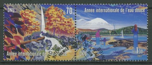 UNO Genf 2003 Jahr des Süßwassers Berglandschaft Wasserfall 470/71 ZD gestempelt