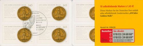 Bund Markenheftchen 2006 Goldene Bulle MH 62 I a (2516) ESST BERLIN (C18174)
