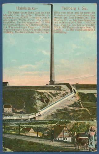 Halsbrücke Freiberg in Sachsen Hohe Esse, gelaufen 1909, Bug (AK5724)