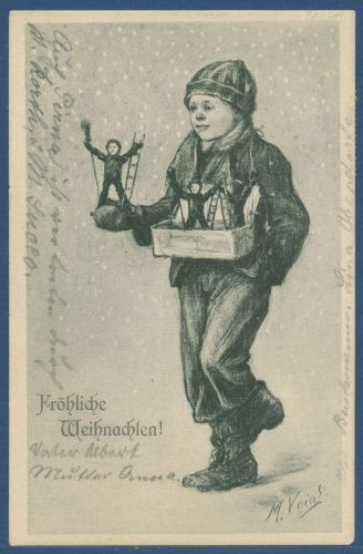 Fröhliche Weihnachten Junge mit Bauchladen, gelaufen 1905 nach Italien (AK5719)