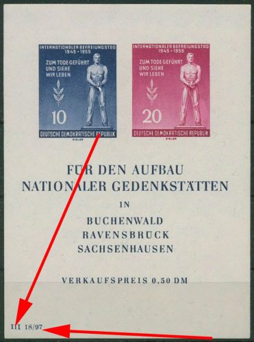 DDR 1955 Befreiung vom Faschismus mit Plattenfehler Block 11 XI b postfrisch