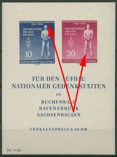 DDR 1955 Befr. v. Faschis. Plattenfehler Block 11 XI f 1b postfrisch kl. Fehler
