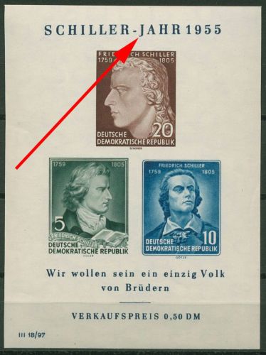 DDR 1955 Friedrich Schiller mit Plattenfehler Block 12 XII PF IV postfrisch