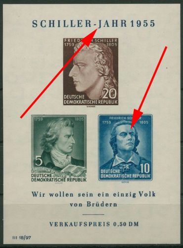 DDR 1955 Friedrich Schiller mit Plattenfehler Block 12 XII PF IV c postfrisch