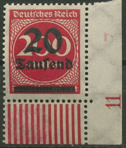 Deutsches Reich 1923 Freim. Walzendruck Unterrand 282 II W UR Ecke 4 postfrisch
