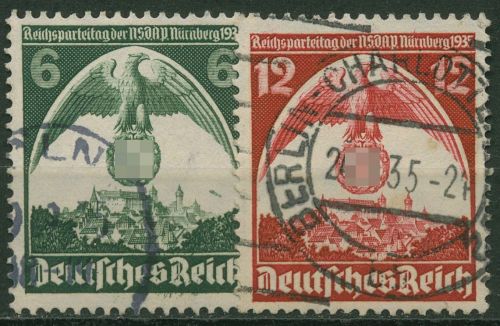Deutsches Reich 1935 Reichsparteitag Nürnberg 586/87 X gestempelt