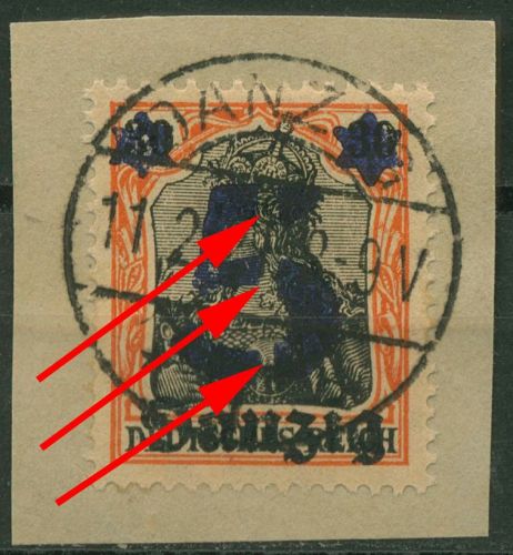 Danzig 1920 Germania mit Aufdruckfehler 16 AF I gestempelt, Briefstück