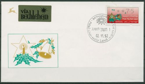 Israel ATM 1992 Weihnachten Ersttagsbrief Einzelwert 0,75, ATM 4 FDC (X80423)