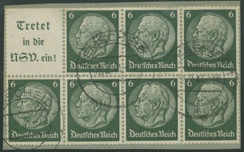 Dt. Reich 1939 Heftchenblatt Hindenburg H-Blatt 96 B gestempelt, Briefstück