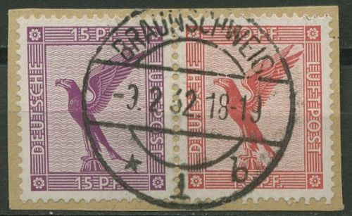 Deutsches Reich Zusammendrucke 1931 Flugpost W 22 gestempelt, Briefstück